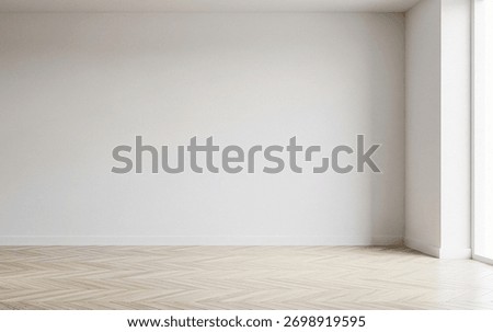 Empty White Room Interior with Herringbone Floor and Window View