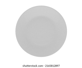 Empty White Round Plate Isolated On White Background, Elegant Tableware Mockup