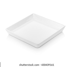 Empty White Square Plate On White Background