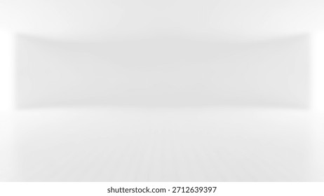 Empty white studio backdrop with soft light and subtle perspective.