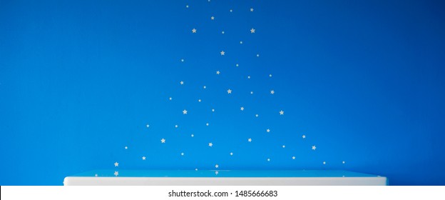 Empty White Table Top In Beautiful Blue Starry Kids Room