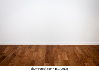 Empty White Wall And Wooden Oak Floor