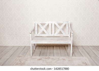 Empty White Wooden Bench In The Room