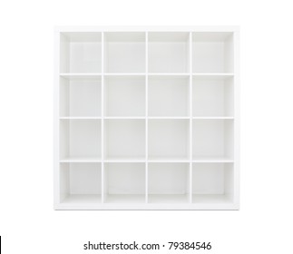 Empty White Wooden Bookshelf