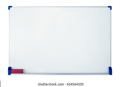 Empty Whiteboard With Eraser On White Background.