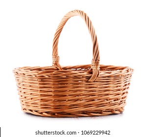 Empty Wicker Basket Isolated On White Background.