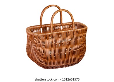 Empty Wicker Basket Isolated On White Background