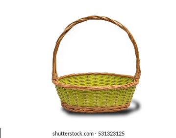 Empty Wicker Basket Isolated On White Background With Clipping Path.Perfect For A Gift Basket