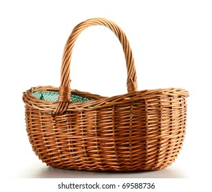 Empty Wicker Basket Isolated On White