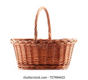 Empty wicker basket isolated on white background - Shutterstock ID 757984423