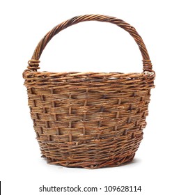 An Empty Wicker Basket On White Background.