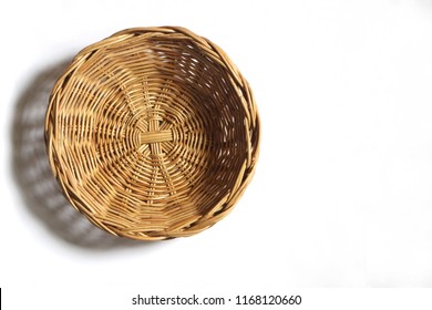 Empty Wicker Basket On White Background. Top View.