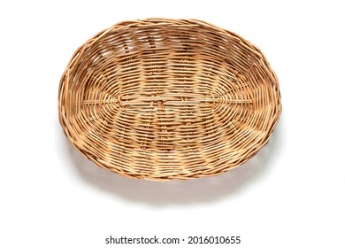 Empty Wicker Basket On A White Background. Top View.