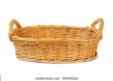 Empty Wicker Basket On White Background