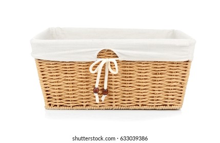 Empty Wicker Basket On White Background