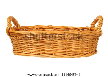 Empty wicker basket on white background