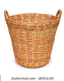 Empty Wicker Laundry Basket Isolated On White Background