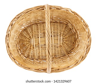 Empty Wicker Picnic Basket Isolated On White. Top View.