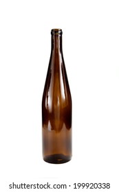 An empty wine bottle against a white background