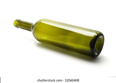 Empty Wine Bottle Lying On White Background
