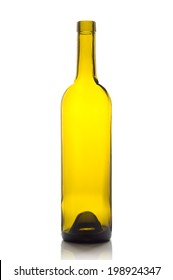 empty wine bottle with reflex on white background