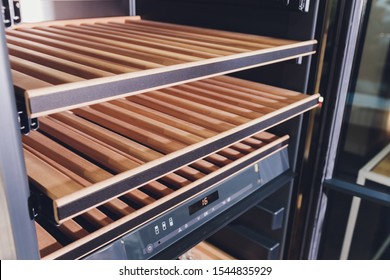 Empty Wine Fridge In A Kitchen Home Rack.