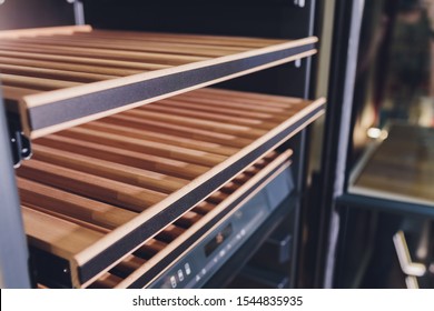 Empty Wine Fridge In A Kitchen Home Rack.