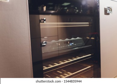 Empty Wine Fridge In A Kitchen Home Rack.