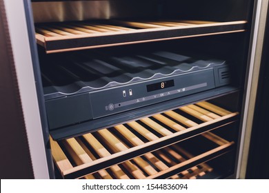 Empty Wine Fridge In A Kitchen Home Rack.