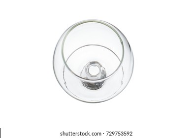 Empty Wine Glass On A White Background. View From Above. Isolated