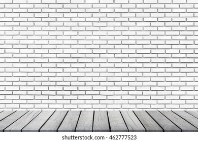 Empty wood with background of brick wall for montage or display your products