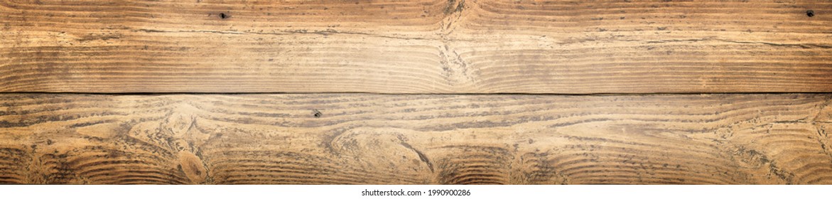 Empty Wood Background, Rich Wood Grain, Polished Surface With Holes. Mock Up For Design With Copy Space, Panoramic