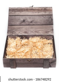 Empty Wood Gift Box With Straw