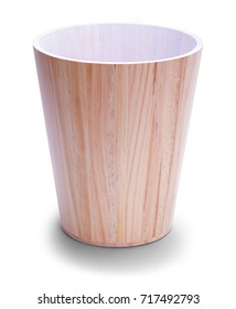 Empty Wood Office Trash Can Isolated On White Background.