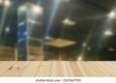 Empty Wood Plate Top Table On Abstract Blurry Cafe Restaurant - Shutterstock ID 2247667359