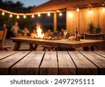 Empty wood table with blur BBQ space for background