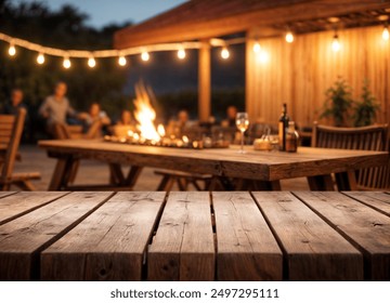 Empty wood table with blur BBQ space for background