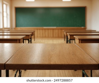 Empty wood table with blur class for background - Powered by Shutterstock