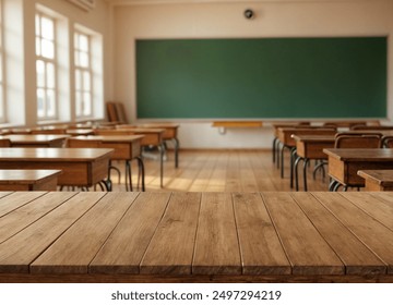 Empty wood table with blur class for background - Powered by Shutterstock