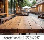 Empty wood table with blur interior outdoor space coffee  restaurant or cafe for background