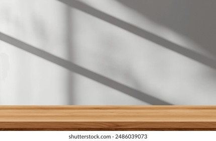 Empty Wood Table With Grey Background, Window Shadow Overlay. Product Mockup and Presentation. - Powered by Shutterstock