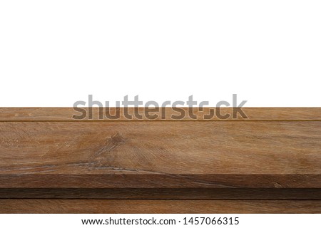 Empty wood table on isolate white background and display montage with copy space for product.