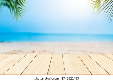 Empty Wood Table Sea Beach Background Stock Photo 1742822483 | Shutterstock