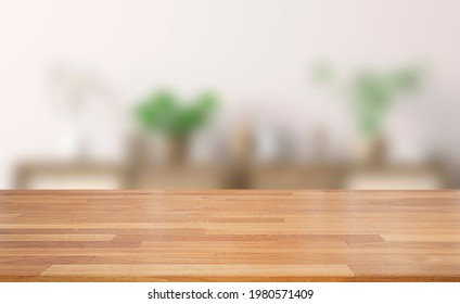 Empty of wood table top on blur of white clean  abstract and blur interior background with bokeh.used for display or montage your products. banner - Shutterstock ID 1980571409