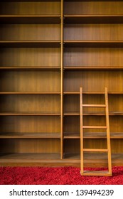 Empty Wooden Book Shelf With Ladders