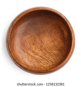 Empty wooden bowl, isolated on white background, view from above - Shutterstock ID 1258132381