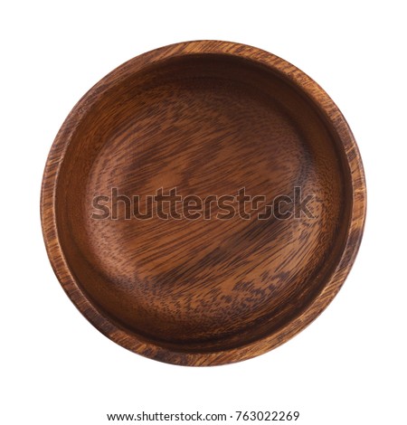 Empty wooden bowl isolated on white background with clipping path. Top view
