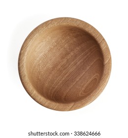 Empty Wooden Bowl, Isolated, Top View