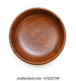 Empty Wooden Bowl, Isolated, Top View