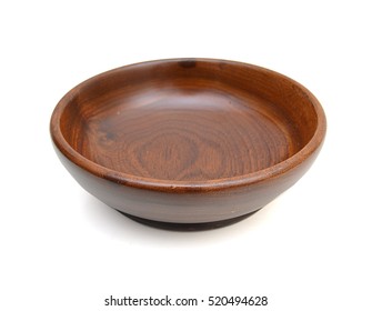 Empty Wooden Bowl, Isolated, Top View